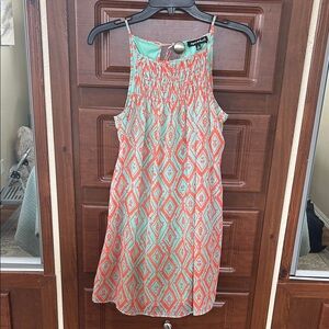 Covington Coral and Mint Geometric Halter Sundress